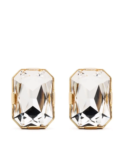 Moschino Large Crystal Clip-on Earrings In Gold