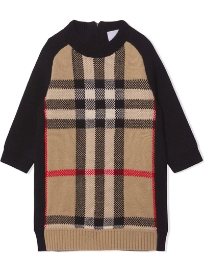 Burberry Babies' Girls Archive Beige Ip Chk Kids Check-print Wool And Cashmere Jumper Dress 6-14 Years 6 Years