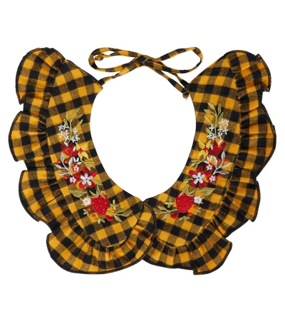 Paade Mode Kids' Embroidered Checked Cotton Collar In Yellow