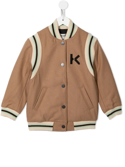 Kenzo Kids' Tiger-embroidered Bomber Jacket In Brown