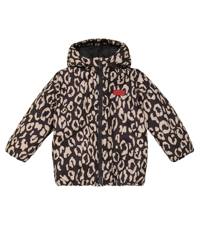 Kenzo Kids' Logo-embroidered Leopard-print Puffer Jacket In Pink
