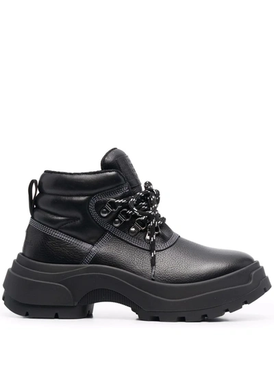 Maison Margiela Black Leather Sneakers With Chunky Sole In Grey