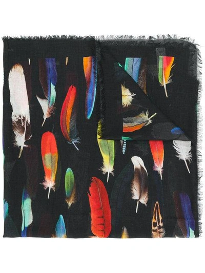 Paul Smith Feather Print Scarf In Black