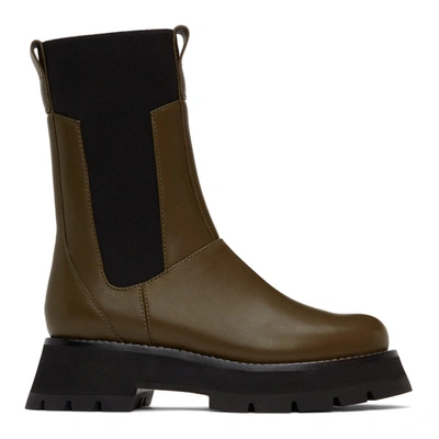 3.1 Phillip Lim / フィリップ リム Khaki Lug Sole Kate Mid-calf Chelsea Boots In Dk Olive