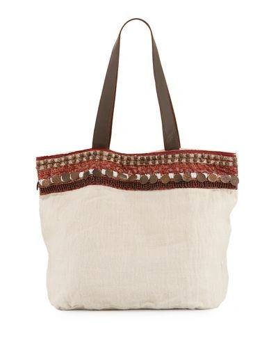 Ale By Alessandra Cleopatra Beaded & Embellished Linen Tote Bag In White