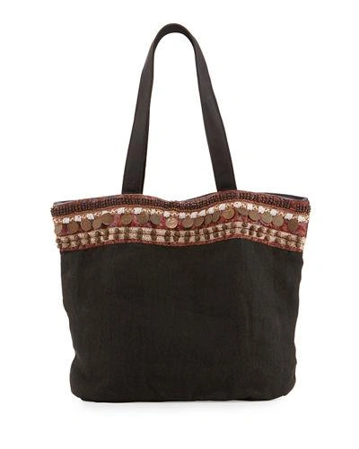 Ale By Alessandra Cleopatra Beaded & Embellished Linen Tote Bag In Black