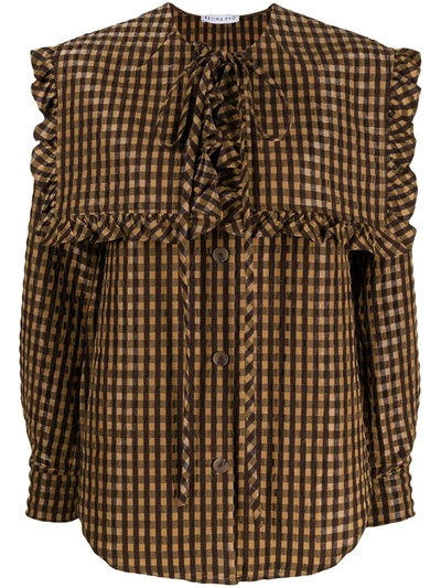 Rejina Pyo Tate Checked Ruffle-collar Shirt In Brown
