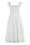Staud Ida Smocked Poplin Midi Dress In White
