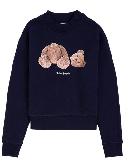 Palm Angels Kids' Blue Cotton Crew Neck Sweatshirt With Teddy Bear Print
