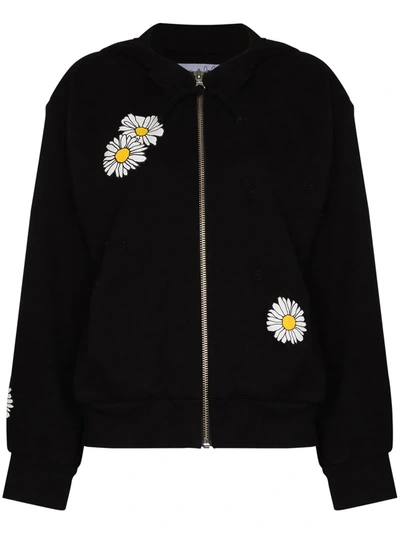 Natasha Zinko Daisy-print Distressed Cotton-blend Sweatshirt In Black