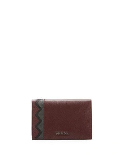 Prada Greche Saffiano Leather Wallet In Bordeaux