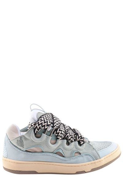 Lanvin Curb Leather Lace-up Sneakers In Blue