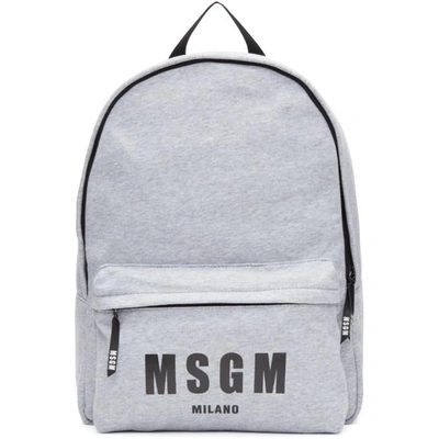 Msgm Grey Jersey Logo Backpack