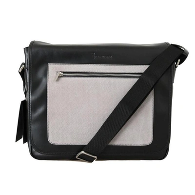 Billionaire Italian Couture Black Gray Leather Messenger Shoulder Bag In Multicolor