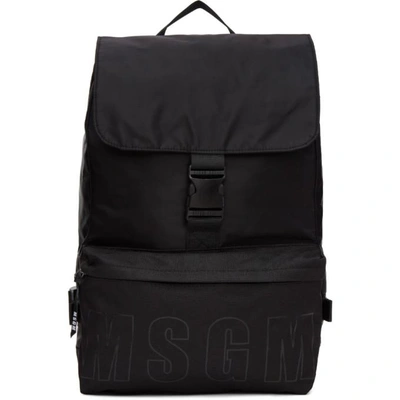 Msgm Black Nylon Snap Backpack