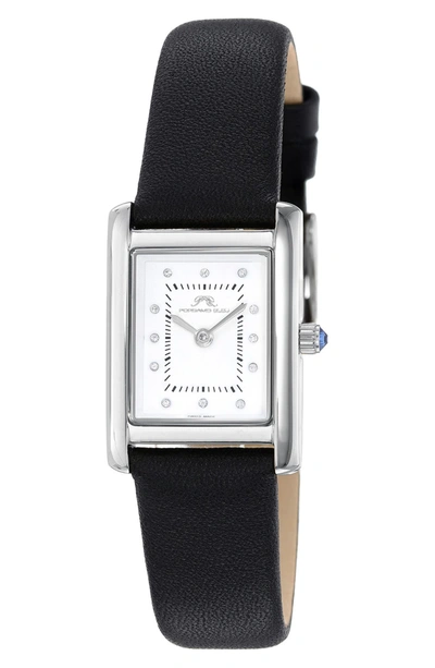 Porsamo Bleu Karolina Diamond Leather Strap Watch, 21.5mm X 30mm In Silver-black