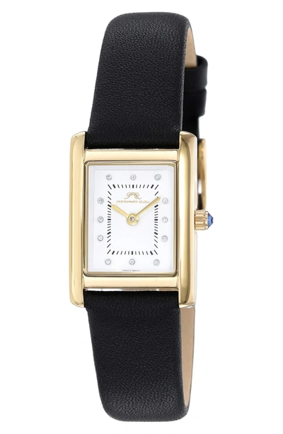 Porsamo Bleu Karolina Diamond Leather Strap Watch, 21.5mm X 30mm In Gold-black