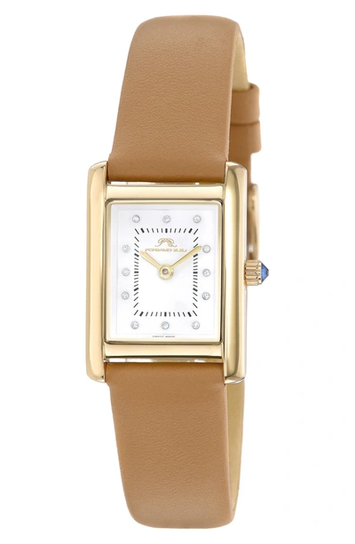 Porsamo Bleu Karolina Diamond Leather Strap Watch, 21.5mm X 30mm In Gold-cognac