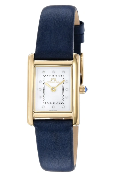 Porsamo Bleu Karolina Diamond Leather Strap Watch, 21.5mm X 30mm In Gold-blue