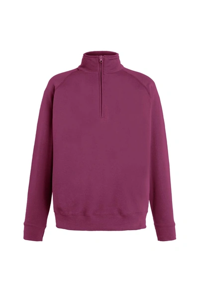 Fruit Of The Loom Mens Lightweight Zip Neck Sweatshirt (burgundy) In Purple