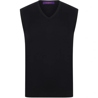 Henbury Mens Sleeveless 12 Gauge V-neck Fine Knit Sweater (black)