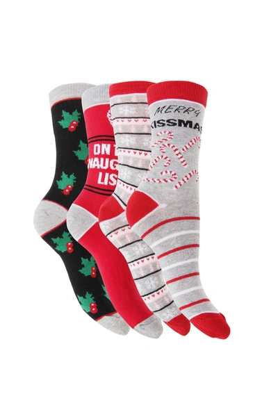 Universal Textiles Festive Fun Womens/ladies Christmas Happy Time Socks (4 Pairs) (gray/red) In Grey