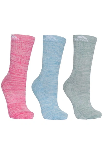 Trespass Womens Helvellyn Trekking Socks (pack Of 3) (rose Melange/blue Melange/sage Melang In Pink