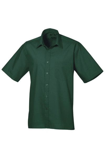 Premier Mens Short Sleeve Formal Poplin Plain Work Shirt (bottle) In Green