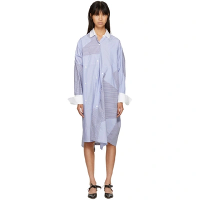 Loewe Blue And White Oversized Patchwork Shirt Dress In 5102 Blue/white
