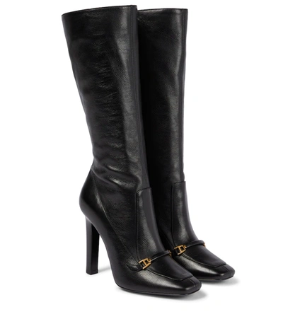 Saint Laurent Priscilla 105 Mid-calf Leather Boots In Black