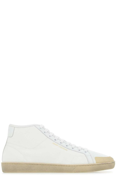 Saint Laurent Sl/39 Logo Cotton Canvas Mid Top Sneaker In Off White