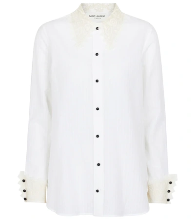 Saint Laurent Lace-trimmed Cotton And Silk Voile Shirt In White