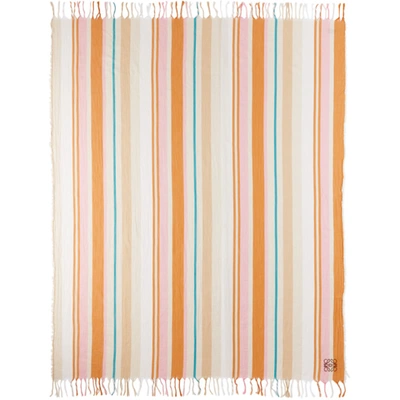 Loewe Orange & Pink Striped Anagram Throw Blanket In 9102orange/
