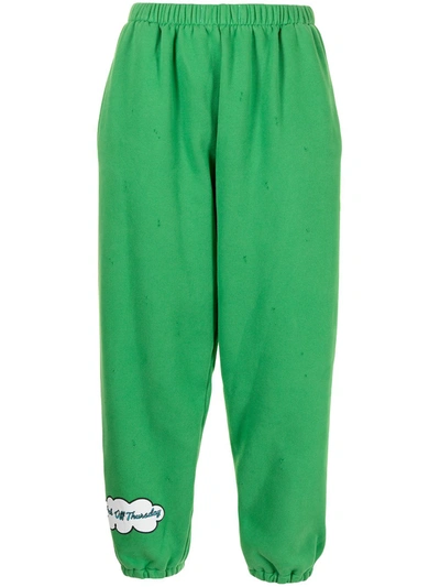 Natasha Zinko Happy Thursday Distressed Cotton-blend Sweatpants In Green