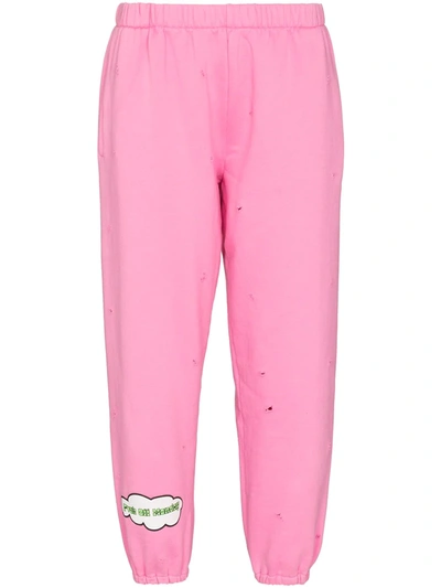 Natasha Zinko Happy Monday Distressed Cotton-blend Sweatpants In Pink