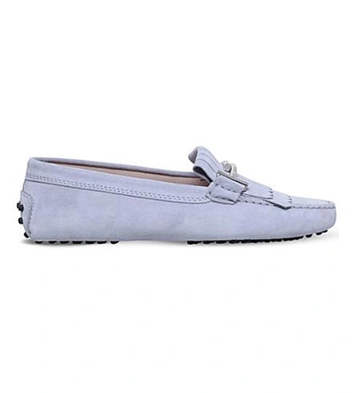 Tod's Gommini Maxi Suede Driving Shoes In Grey/light