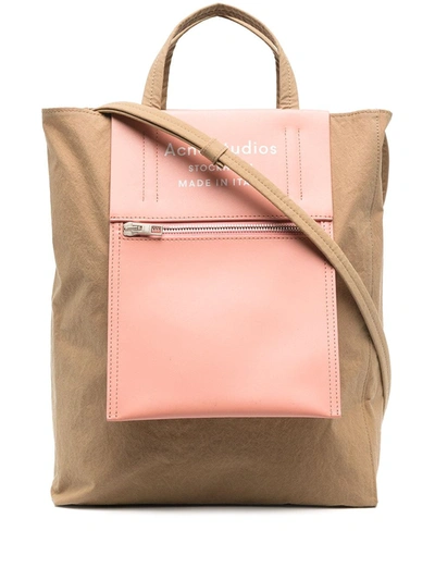 Acne Studios Medium Baker Out Papery Nylon Tote In Brown Pink 