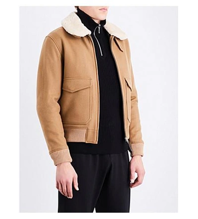Sandro Shearling Collar Wool-blend Jacket In Camel