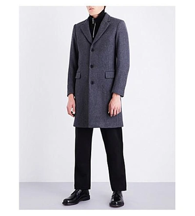 Sandro Single-breasted Wool-blend Coat In Mocked Grey