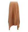 Joseph Asymmetric Pleated Satin-crepe Midi Skirt In Almond