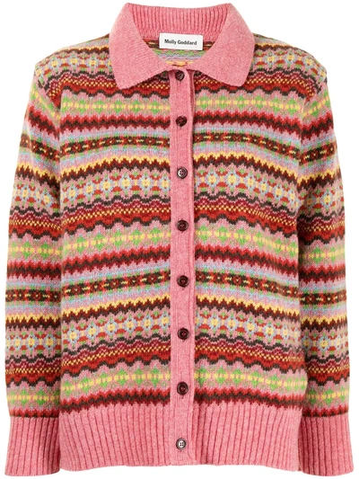 Molly Goddard Multicolor Harper All Over Fairisle Cardigan In Pink