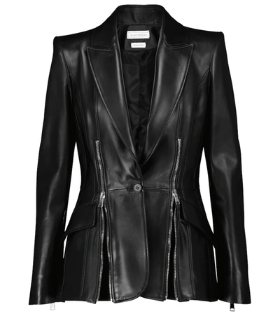 Alexander Mcqueen Zip Detail Peplum Lambskin Leather Jacket In Black