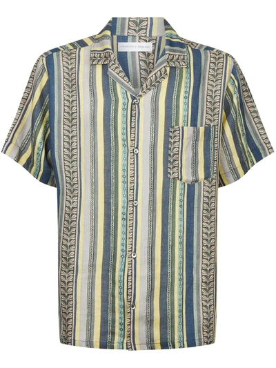 Desmond & Dempsey Malagasy Stripe Print Pyjama Shirt In Blue