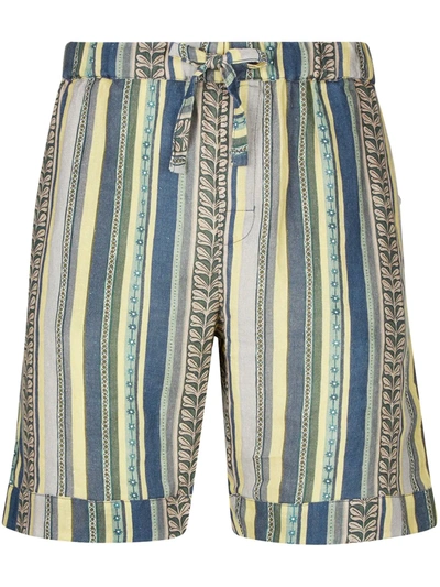 Desmond & Dempsey Malagasy Stripe Print Pyjama Shorts In Blue