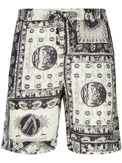 Desmond & Dempsey Lamba Print Linen Pyjama Shorts In Black