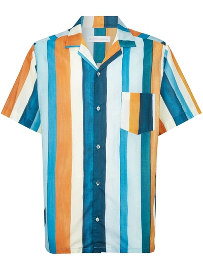 Desmond & Dempsey Medina Stripe Print Pyjama Shirt In Blue