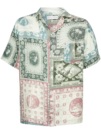 Desmond & Dempsey Lamba Print Pyjama Shirt In Green