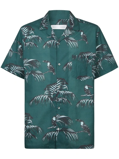 Desmond & Dempsey Bocas Print Pyjama Shirt In Green