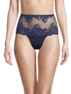 Le Mystere Lace Allure High Waist Thong In Navy Blue