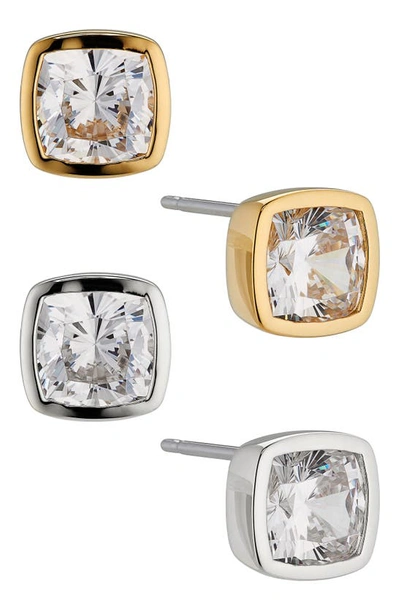 Nadri Coco Cubic Zirconia Stud Earrings In Silver Tone And Gold Tone, Set Of 2 In Gold/silver